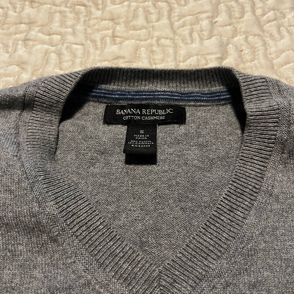Banana Republic Men’s Gray Cotton-Cashmere V-Neck Sweater